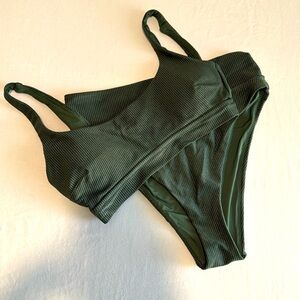 Aerie Dark Green Ribbed Bikini Set
